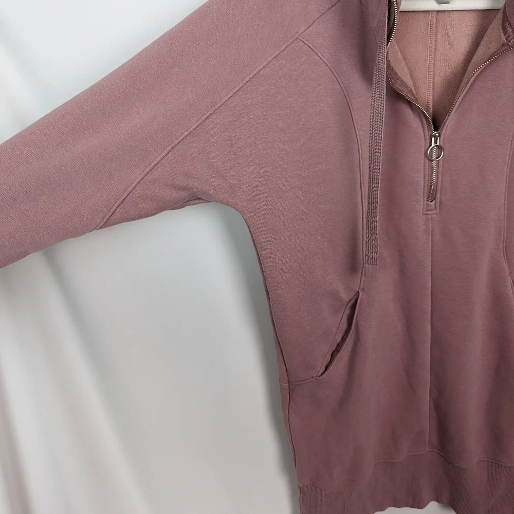 ATHLETA sz S Cozy Karma 1/4 Zip Sweater Dress Tunic  Fleece Lined Floral Mauve - Picture 11 of 16